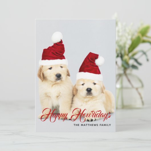 Prettige Howlidays Huisdierhond Vakantiefoto | Ker Feestdagenkaart (Staand voorkant)