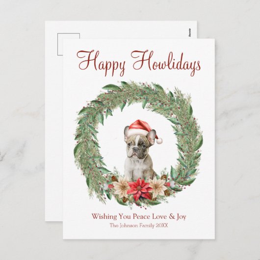 Prettige Howlidays Mopshondje Feestdagenkaart (Voorkant / Achterkant)