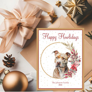 Prettige Howlidays Schattige Pitbull Hond Feestdagenkaart