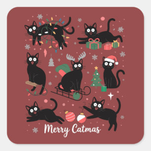 Prettige Kattenkerst Merry Catmas Funny Kerst Zwar Vierkante Sticker