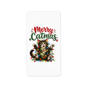 Prettige Kattenkerst Moppige Katten Kerstboom Lich Etiket