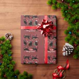 Prettige Kattenkerstmis Funny Kerstmis Zwarte Kat Cadeaupapier