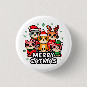 Prettige Kattenkerstmis Leuk Kerstfeest Ronde Button 3,2 Cm