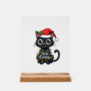 Prettige KattenKerstmis Zwarte Kat Kerst Licht Ker Acryl Bord
