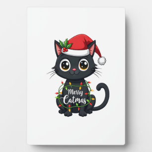 Prettige Kattenkerstmis Zwarte Kat Kerst Licht Ker Fotoplaat