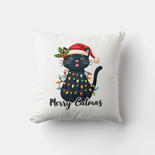 Prettige Kattenkerstmis Zwarte Kat Kerst Licht Ker Kussen
