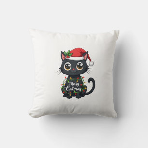 Prettige KattenKerstmis Zwarte Kat Kerst Licht Ker Kussen