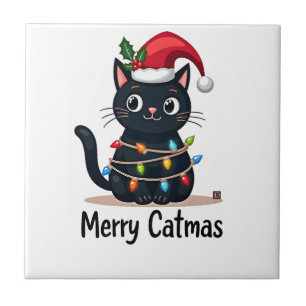 Prettige Kattenkerstmis Zwarte Kat Kerst Licht Ker Tegeltje