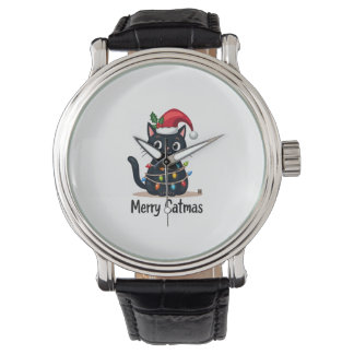 Prettige Kattenkerstmis Zwarte Kat Kerstlicht Kers Horloge