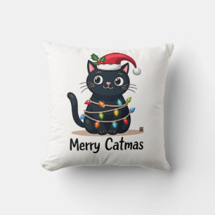 Prettige Kattenkerstmis Zwarte Kat Kerstlicht Kers Kussen