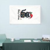 Prettige Kattenkerstmis Zwarte Kat Kerstlicht Kers Spandoek (Beurs)