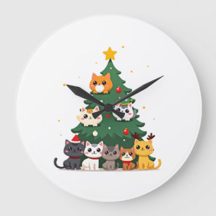 Prettige Kattmas Grappige Kerstboom, Katten Xmas M Grote Klok