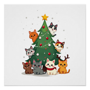 Prettige Kattmas Leuk Kerstboom, Katten Kerstmis M Perfect Poster