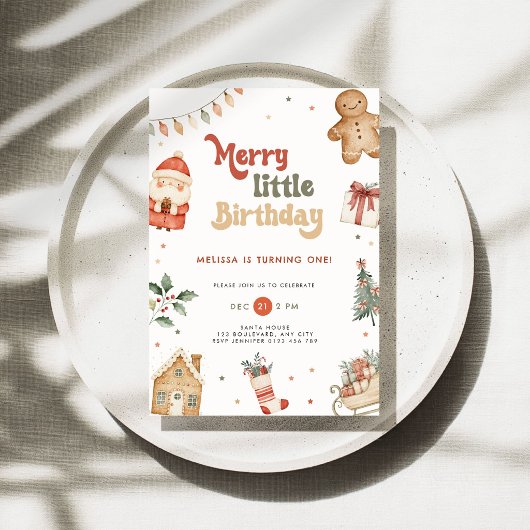 Prettige kerst 1e verjaardagsuitnodiging kaart