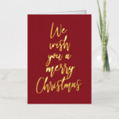 Prettige kerst Elegante Rode Gouden Folie Fotokaar Folie Feestdagenkaart (Voorkant)