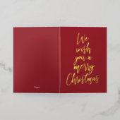 Prettige kerst Elegante Rode Gouden Folie Fotokaar Folie Feestdagenkaart (Buiten Laag)