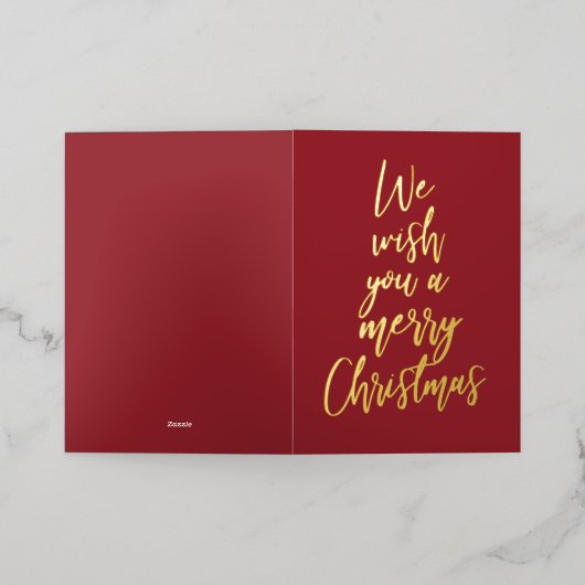 Prettige kerst Elegante Rode Gouden Folie Fotokaar Folie Feestdagenkaart (Buiten Laag)