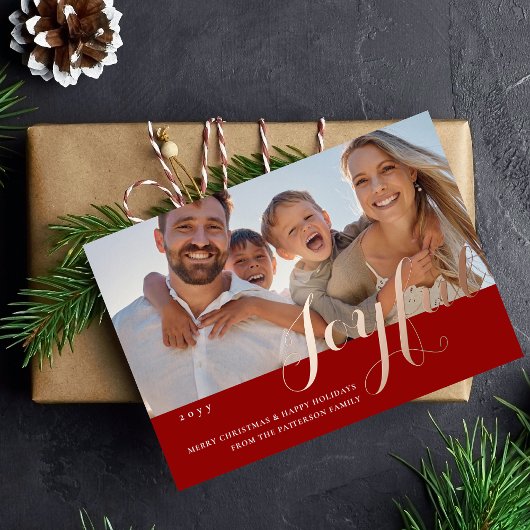 Prettige Kerst Familie Foto Modern Schrift Folie Uitnodiging