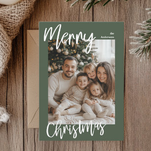 Prettige kerst familie fotokaart Groen frame Feestdagenkaart
