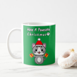 Prettige Kerst - Grijze Lapjeskat Koffiemok