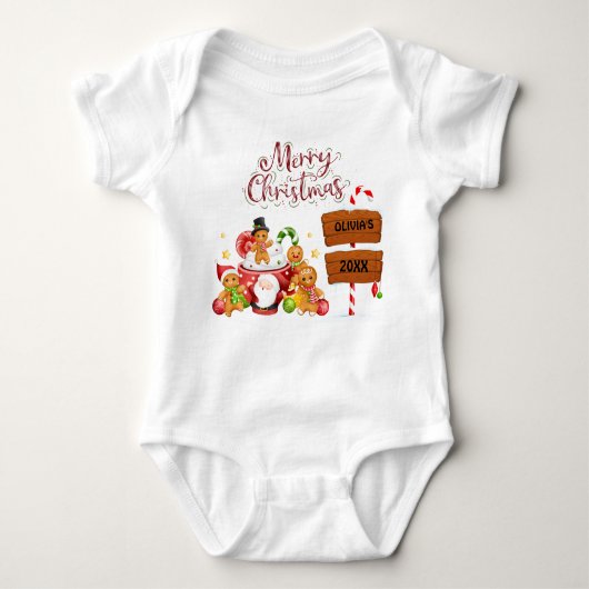 Prettige kerst | Kerstman zeggen gepersonaliseerd Romper (Voorkant)