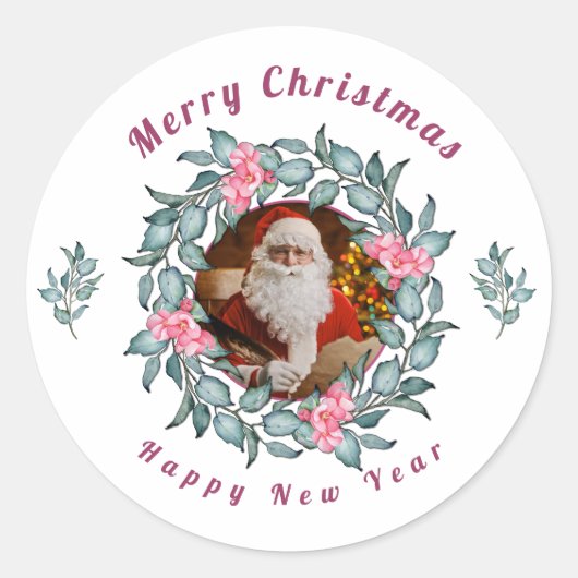  prettige kerst nieuwjaarsavond kerstman ronde sticker (Voorkant)