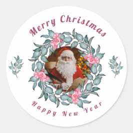  prettige kerst nieuwjaarsavond kerstman ronde sticker
