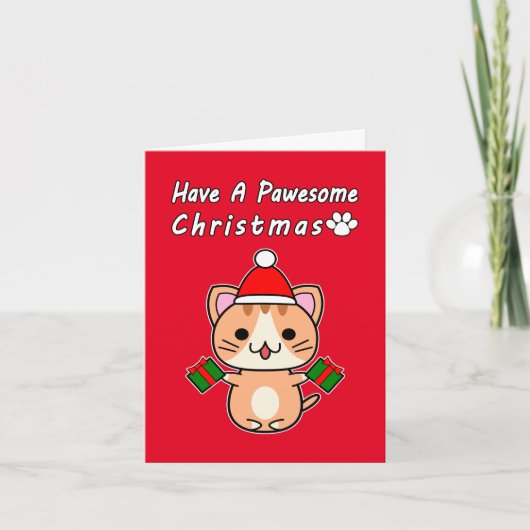 Prettige kerst - oranje tabby kat feestdagen kaart (Voorkant)
