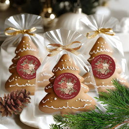 Prettige Kerst Poinsettia Burgundy Ronde Sticker