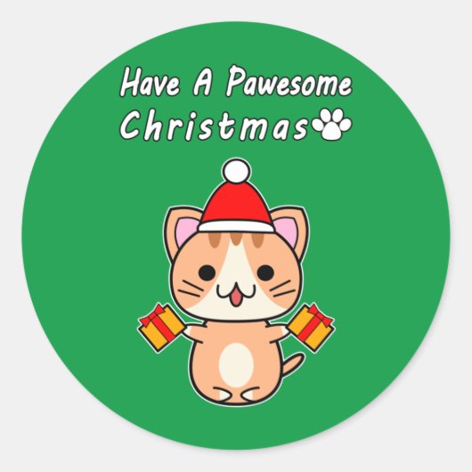 Prettige Kerst - Rood Tabby Kat Ronde Sticker (Voorkant)