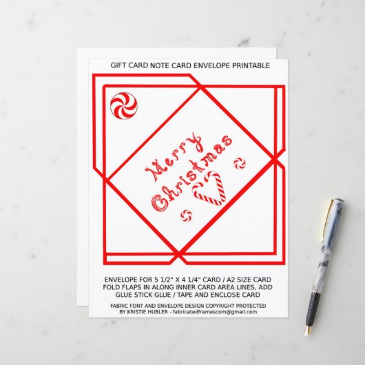 Prettige Kerst Swirl Cadeaubon A2 Envelop papier (Voorkant / Achterkant in situ)