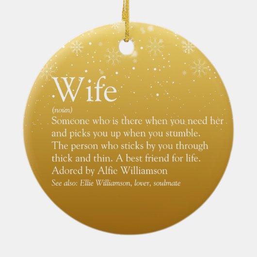 Prettige kerst wif definities sneeuwvlokken keramisch ornament (Achterkant)