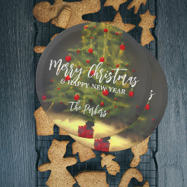 Prettige Kerstboom Gelukkig Nieuwjaar Familienaam Papieren Bordje