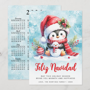 Prettige kerstdagen Cute Penguin Spaanse Kerstmis Feestdagenkaart