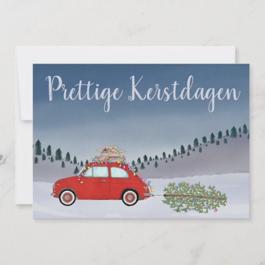 Prettige Kerstdagen Dutch Christmas Red Fiat 500 Feestdagenkaart (Voorkant)