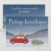 Prettige Kerstdagen Dutch Christmas Red Fiat 500 Feestdagenkaart (Voorkant / Achterkant)