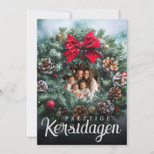 Prettige Kerstdagen Foto Kerstkrans Dennenappels Feestdagenkaart