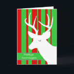 Prettige Kerstdagen, Kerstmis in het Nederlands, D Feestdagen Kaart<br><div class="desc">Prettige kerstdagen,  Merry Kerstmis in het Nederlands. Witte hertenillustratie (buck) op een gepatterde achtergrond van contrasterende rode en groene strepen. Helder,  moedig ontwerp voor het kerstseizoen,  deer clip art-bedankt naar Last-Dino/OpenClipArt</div>