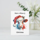 Prettige kerstdagen | Leuke Koe in Santa Hat Briefkaart (Staand voorkant)