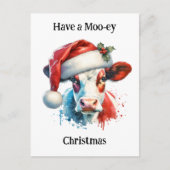 Prettige kerstdagen | Leuke Koe in Santa Hat Briefkaart (Voorkant)