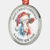 Prettige kerstdagen | Leuke Koe in Santa Hat Metalen Ornament (Links)