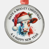 Prettige kerstdagen | Leuke Koe in Santa Hat Metalen Ornament (Voorkant)