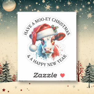 Prettige kerstdagen Leuke Koe in Santa Hat Sticker