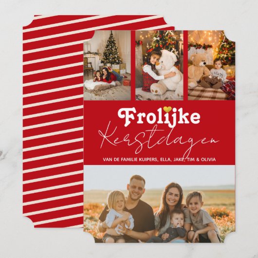 Prettige Kerstdagen Rood 4 Foto's Kerstkaart (Voorkant / Achterkant)