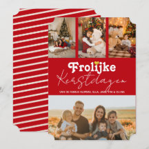 Prettige Kerstdagen Rood 4 Foto's Kerstkaart