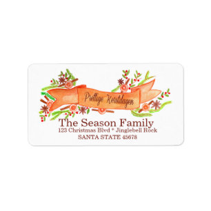 Prettige kerstdagen, waterverf kerstbanner etiket