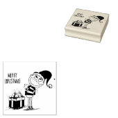 Prettige kerstfeest Cute Boy met cadeau  Rubberstempel (Gestempeld)