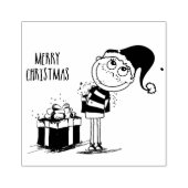 Prettige kerstfeest Cute Boy met cadeau  Rubberstempel (Afrduk)