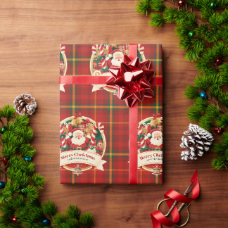 Prettige kerstfeest Moppige kerstman Rood geruit A Cadeaupapier
