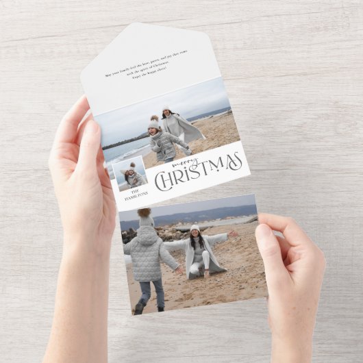Prettige kerstgroet met zilveren foto-inzet all in one uitnodiging (Afscheurbaar)
